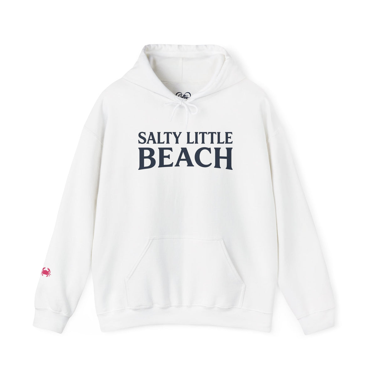 Beach Hoodie — "Salty Little Beach" Graphic Pullover with Crab Accent