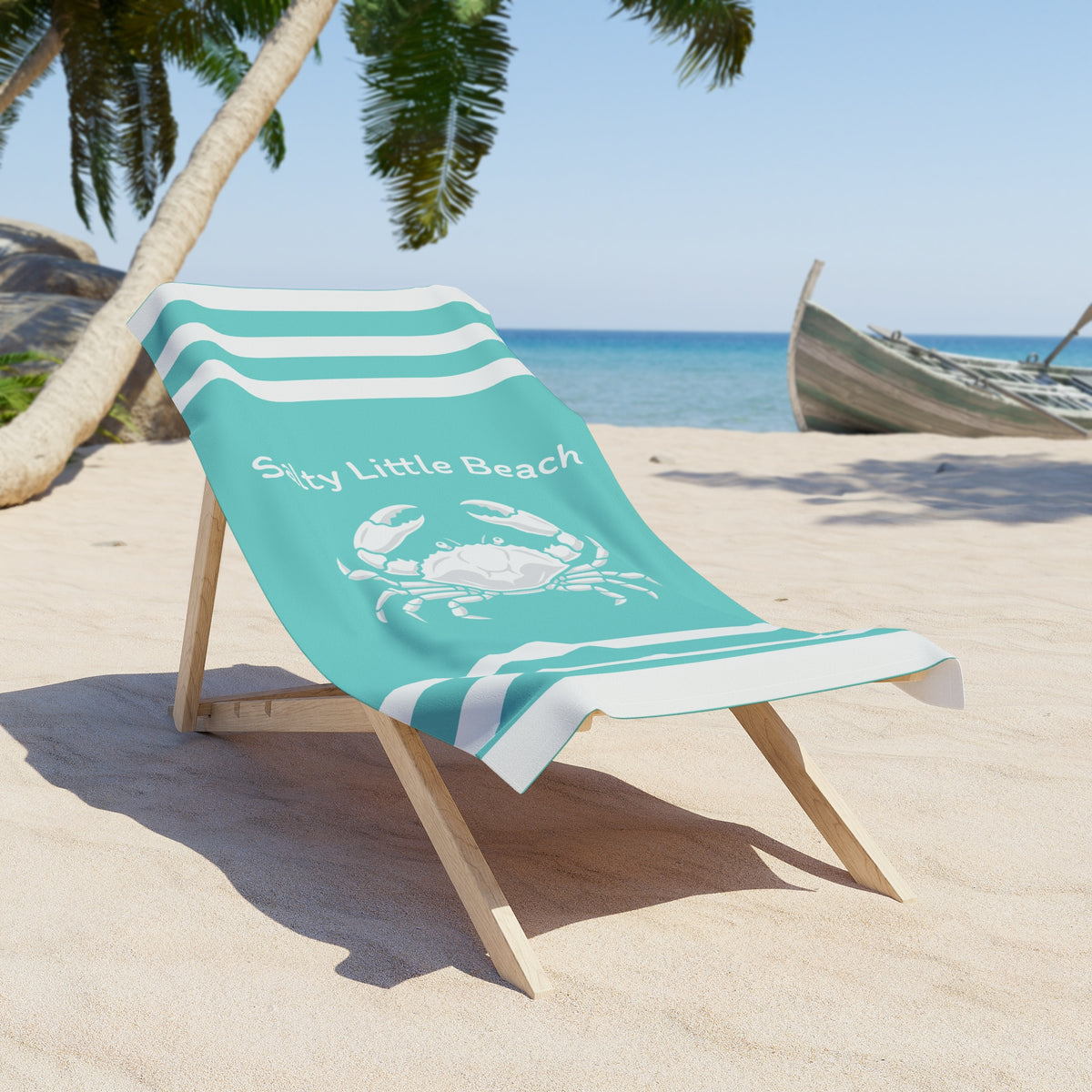 Turquoise Crab Beach Towel – "Salty Little Beach" Nautical Pool & Coastal Towel
