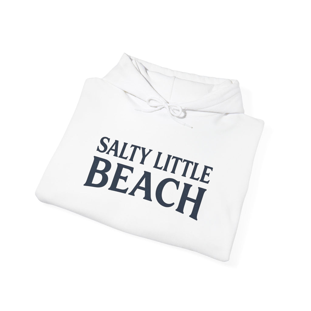 Beach Hoodie — "Salty Little Beach" Graphic Pullover with Crab Accent