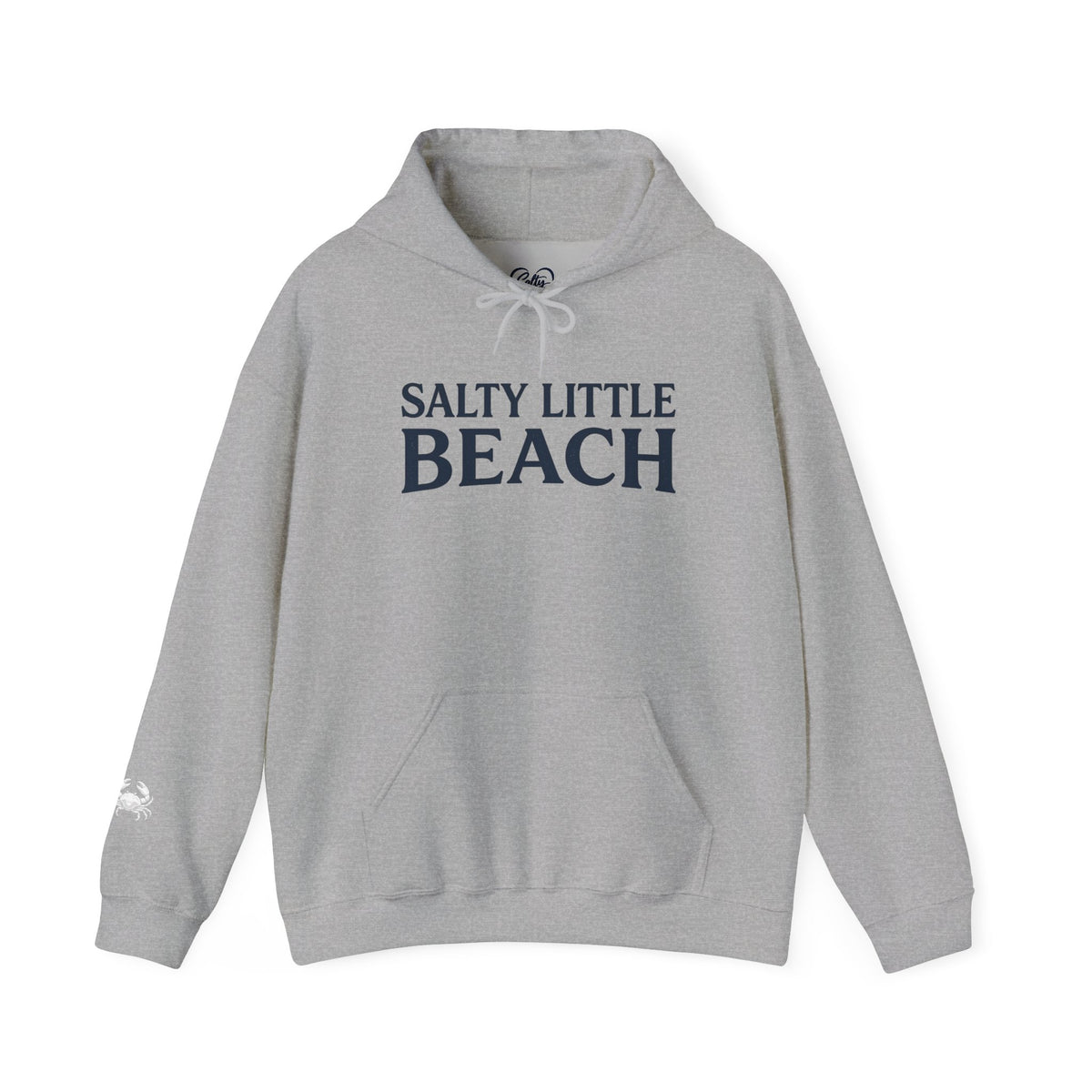 Beach Hoodie — "Salty Little Beach" Graphic Pullover with Crab Accent