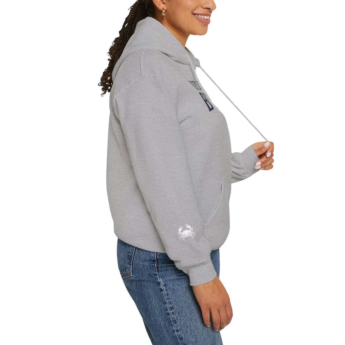 Beach Hoodie — "Salty Little Beach" Graphic Pullover with Crab Accent