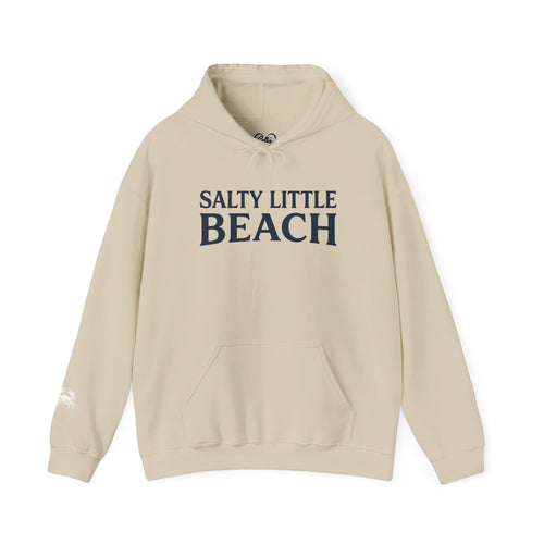 Beach Hoodie — "Salty Little Beach" Graphic Pullover with Crab Accent