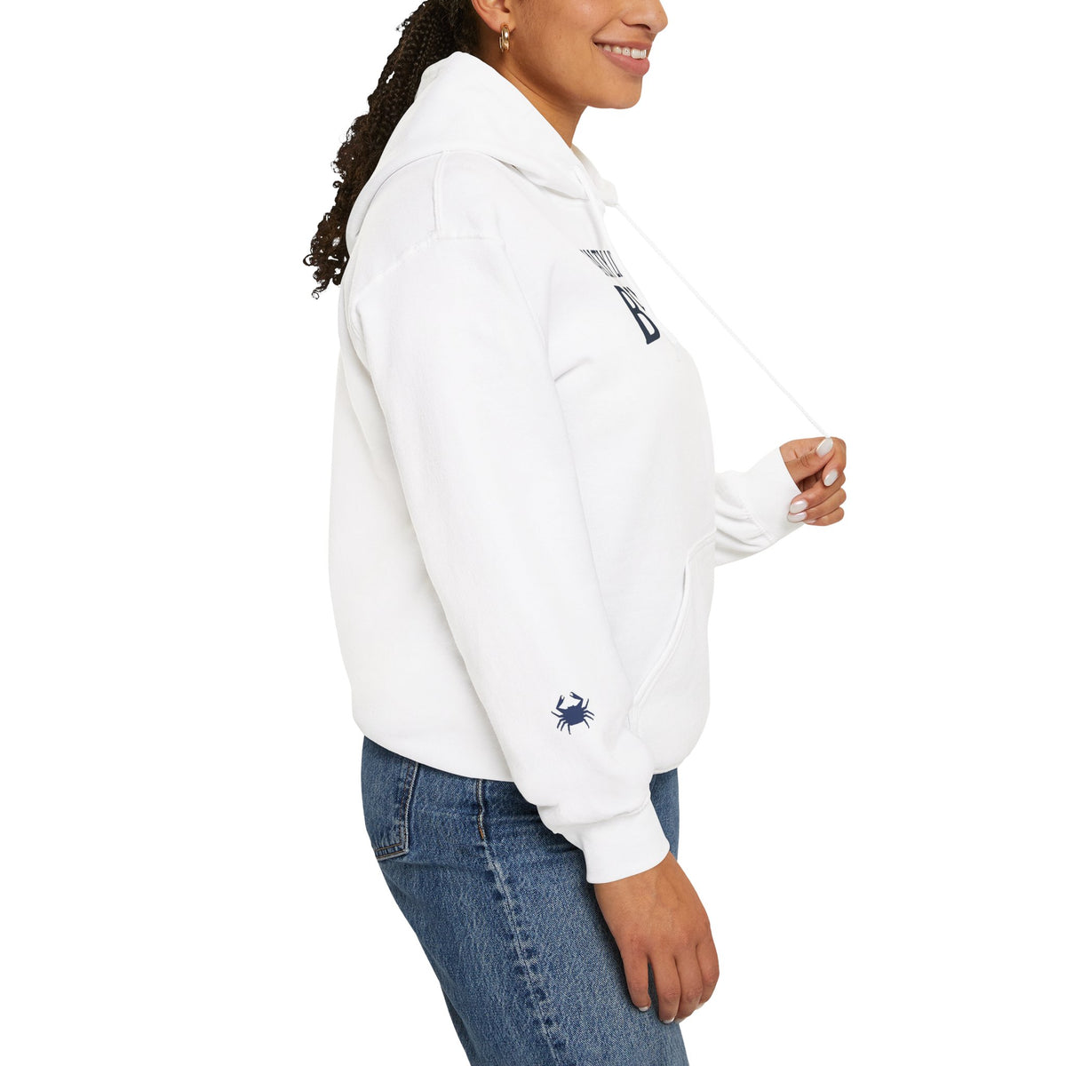 Beach Hoodie — "Salty Little Beach" Graphic Pullover with Crab Accent