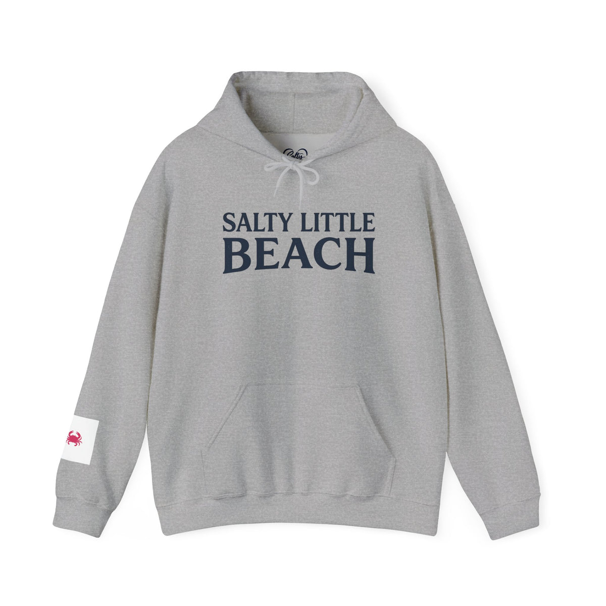 Beach Hoodie — "Salty Little Beach" Graphic Pullover with Crab Accent